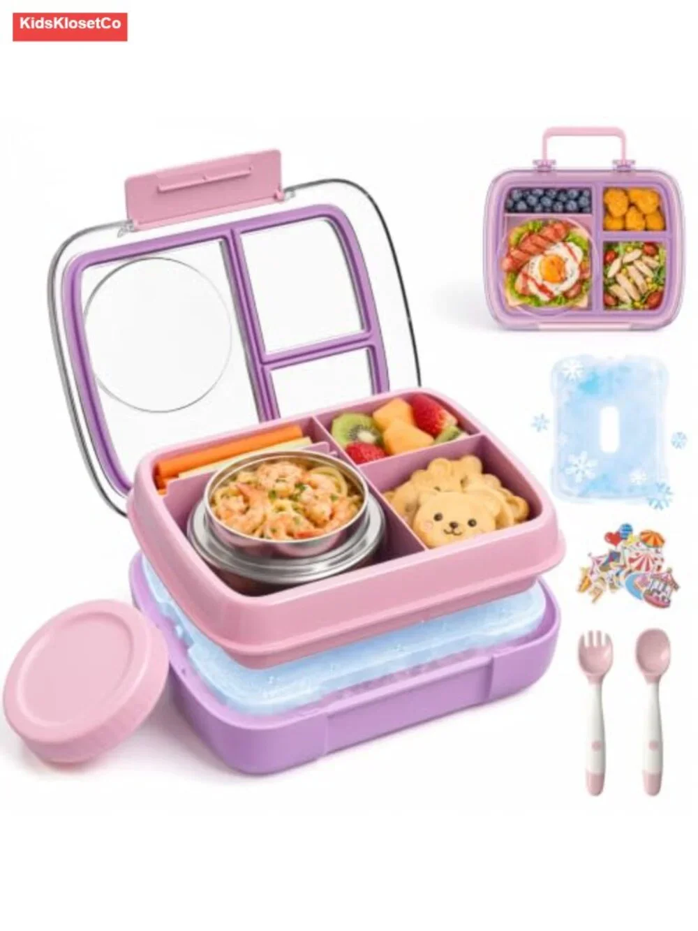 Bento Lunch Box with Stainless Steel Food Jar, Ice Pack & Utensils, Leakproof
